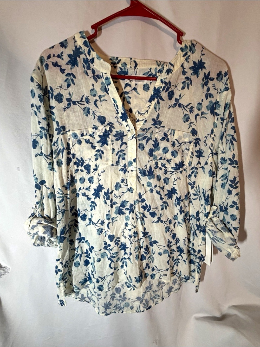 Carve Designs Dylan Gauze Shirt M Kodiak Pacifica Blue Floral Organic Cotton